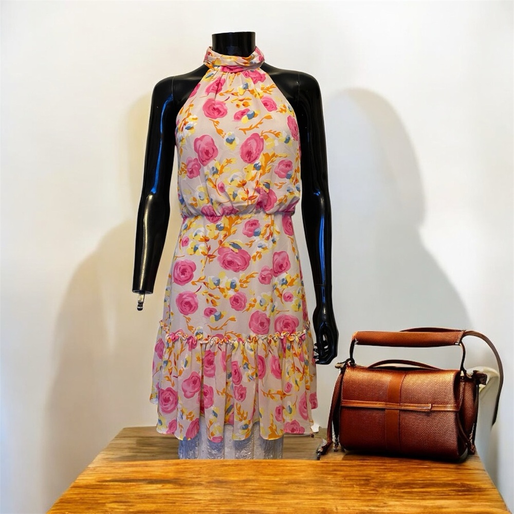 Betsey Johnson yello and Pink Floral Halter Dress